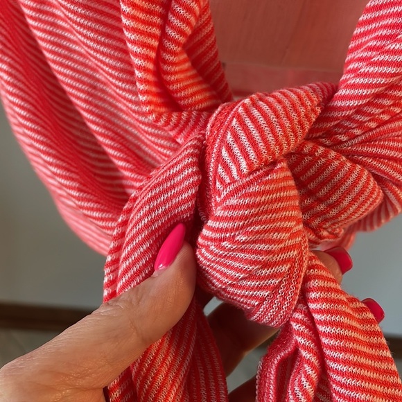 ELLEN TRACY pinstripe 3 ways cardigan wrap lightweight knit coral white M/L - Picture 7 of 12